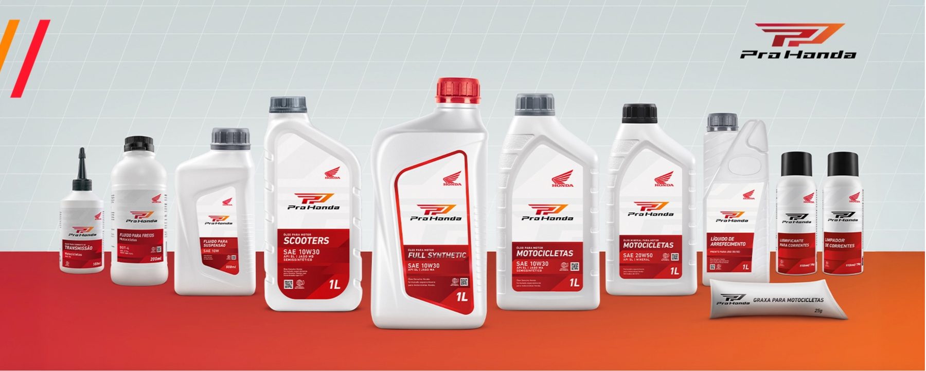 Linha completa de produtos ProHonda — óleos, fluidos e lubrificantes